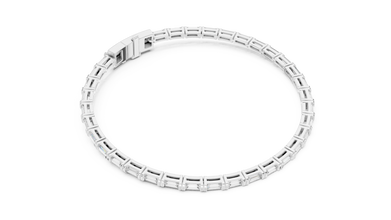 Baguette Moissanite Link Bracelet in white 925 sterling silver, view 3