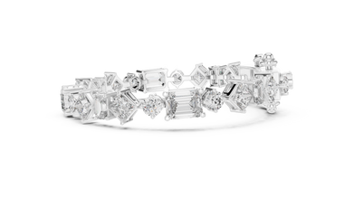 Mixed Shape Moissanite Station Link Bracelet in white 925 sterling silver, view 4