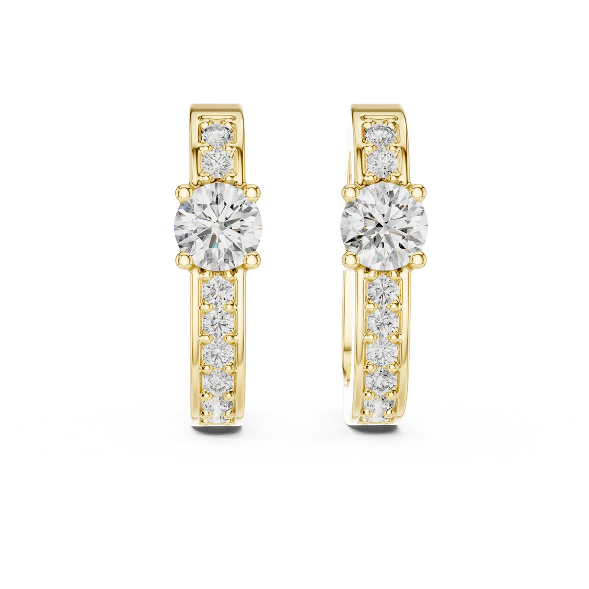 Moissanite solitaire pave huggie earrings in yellow 925 sterling silver, view 4