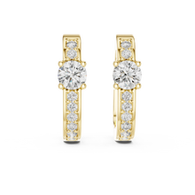 Moissanite solitaire pave huggie earrings in yellow 925 sterling silver, view 4