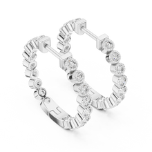 Moissanite milgrain bezel inside out hoop earrings in white 925 sterling silver, view 2