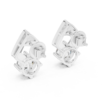 Round moissanite geometric frame stud earrings in white 925 sterling silver, view 3