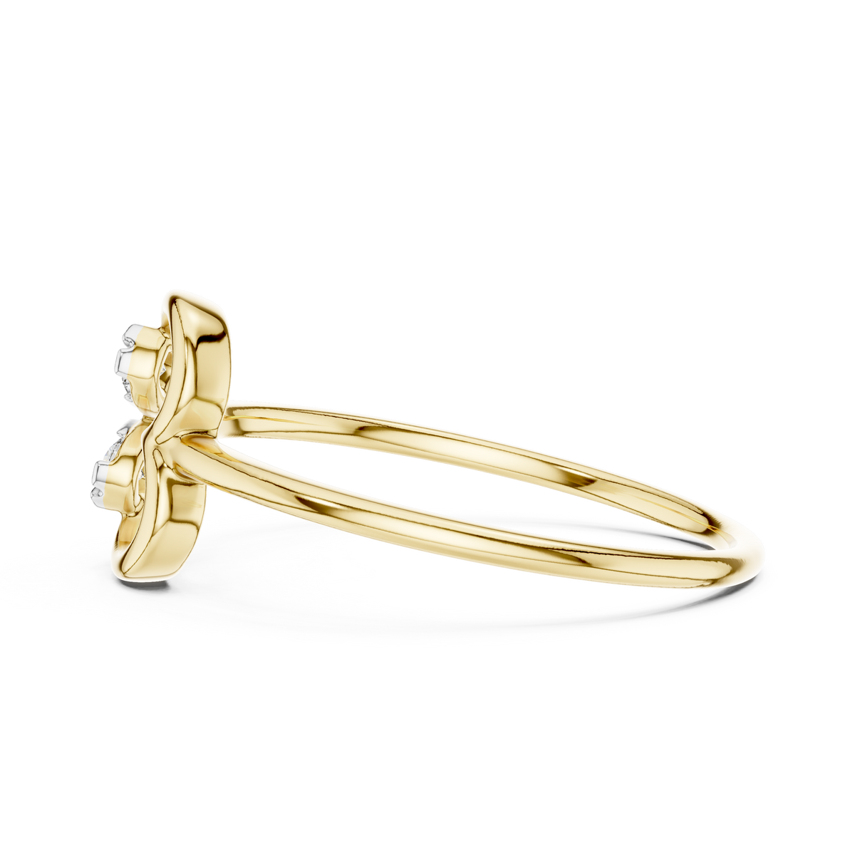 Sideways Heart Cluster Moissanite Ring in yellow 925 sterling silver, view 3