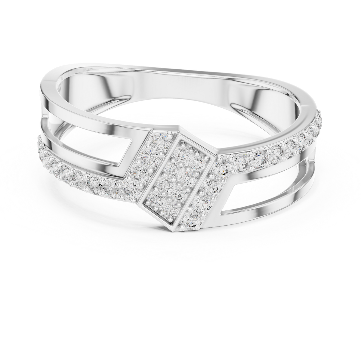 Crossover Pavé Panel Moissanite Band in white 925 sterling silver, view 4