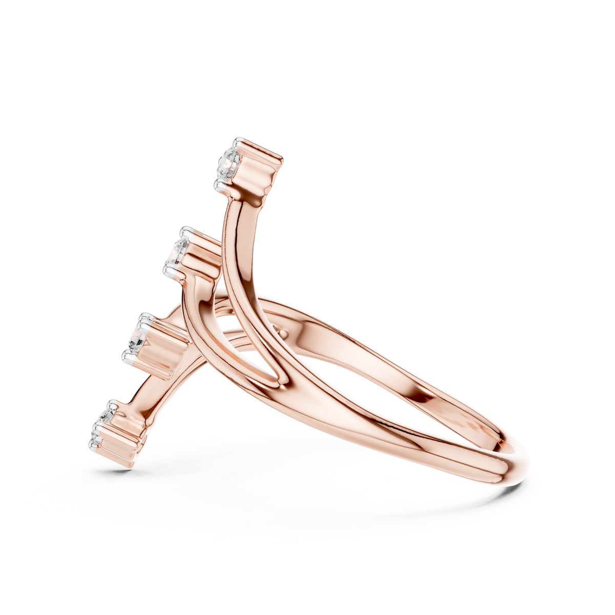 Wavy Four Stone Moissanite Open Ring in rose 925 sterling silver, view 3