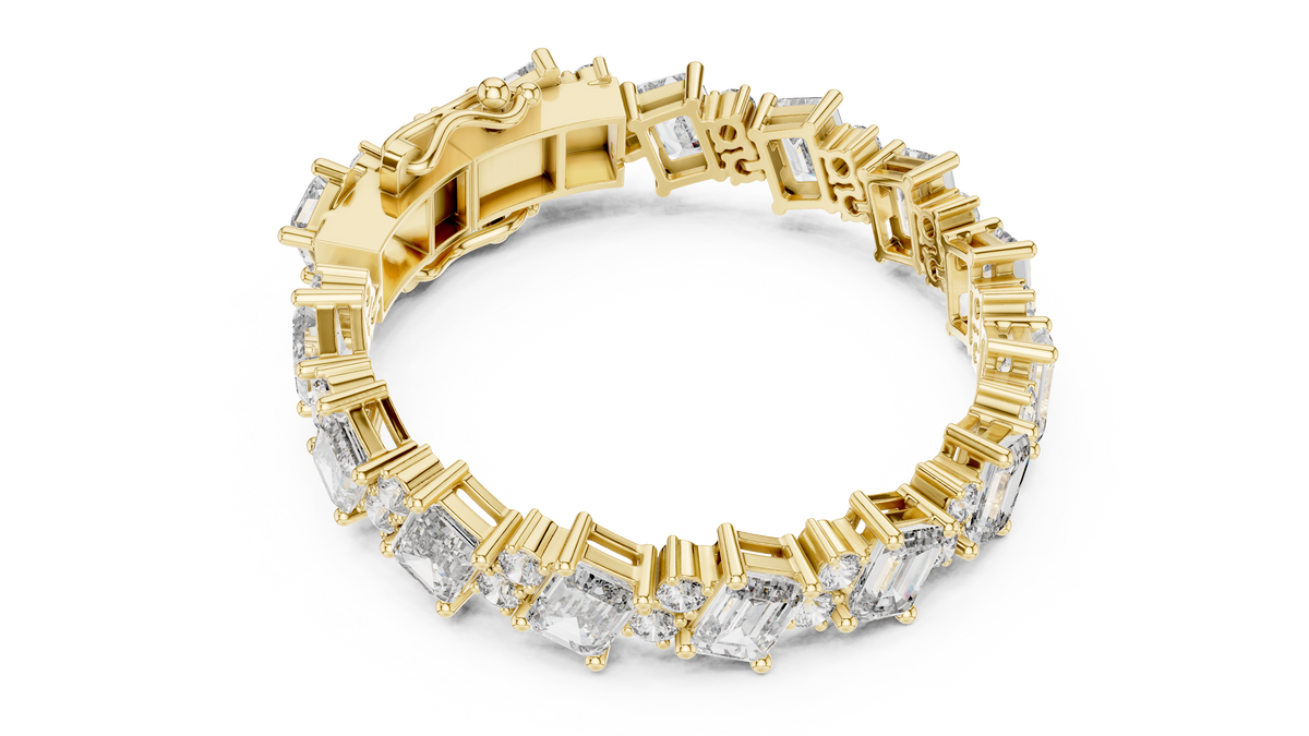 Emerald Cut Moissanite Statement Link Bracelet in yellow 925 sterling silver, view 3