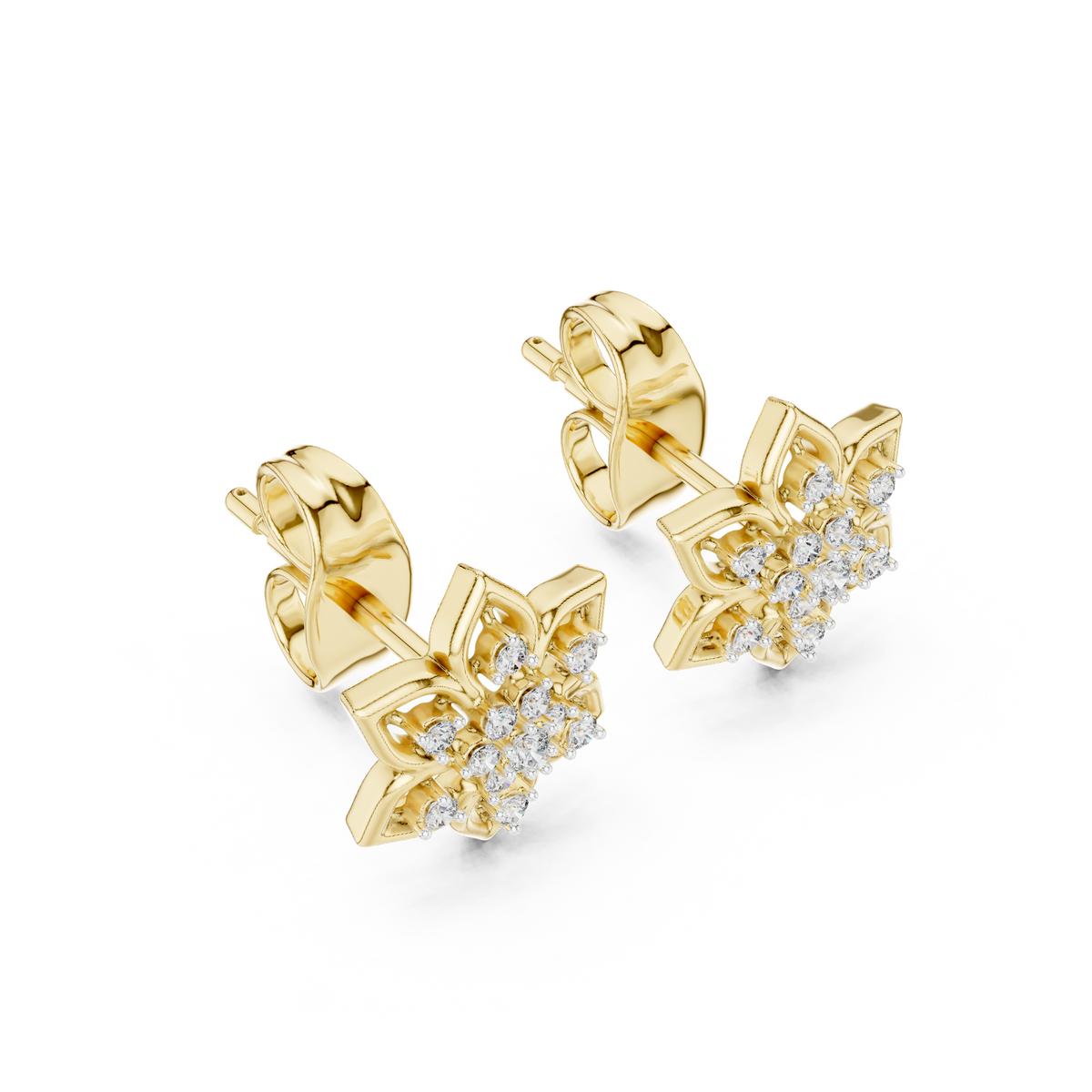 Moissanite Lotus Star Stud Earrings in yellow 925 sterling silver, view 2