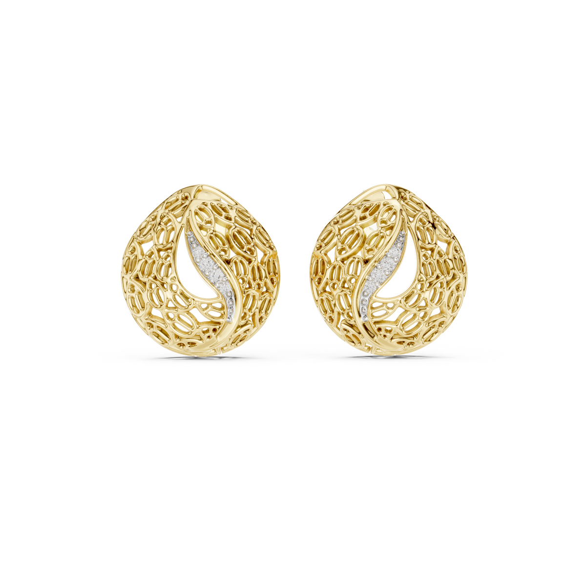 Moissanite Filigree Dome Stud Earrings in yellow 925 sterling silver, view 4