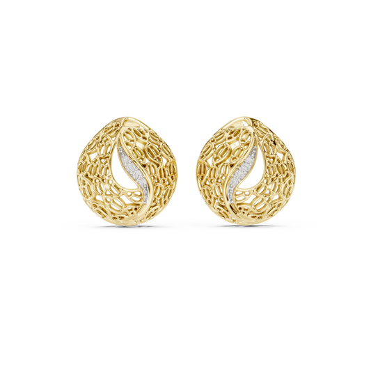 Moissanite Filigree Dome Stud Earrings in yellow 925 sterling silver, view 4
