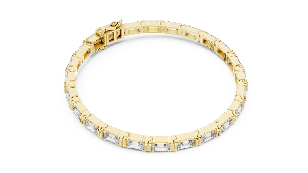 Emerald Cut Moissanite Bar Link Bracelet in yellow 925 sterling silver, view 3