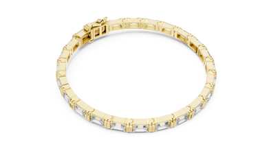 Emerald Cut Moissanite Bar Link Bracelet in yellow 925 sterling silver, view 3