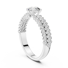 Round Solitaire Moissanite Ring with Double Row Pavé Band in white 925 sterling silver, view 1