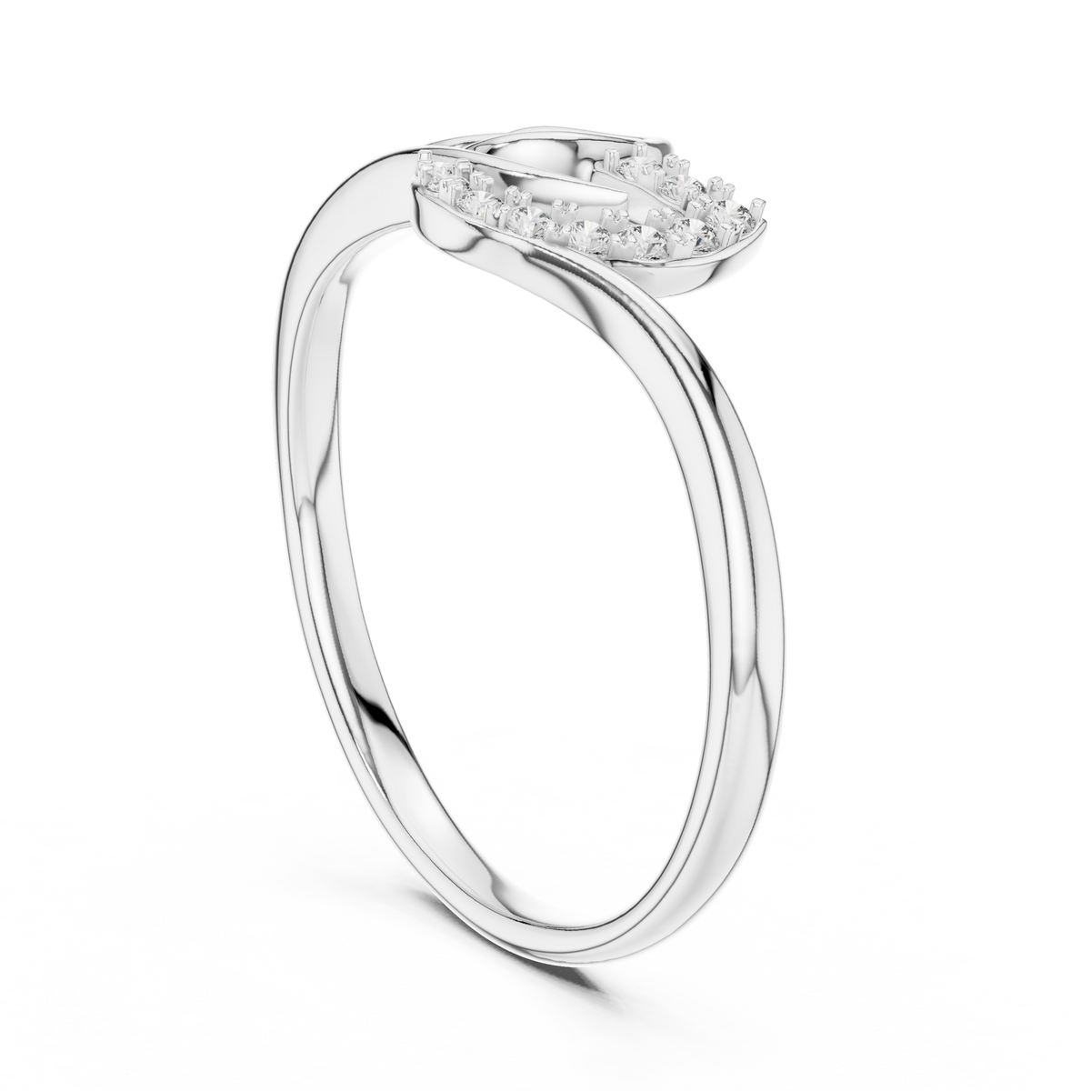 Open Leaf and Crescent Moissanite Ring in white 925 sterling silver, view 1