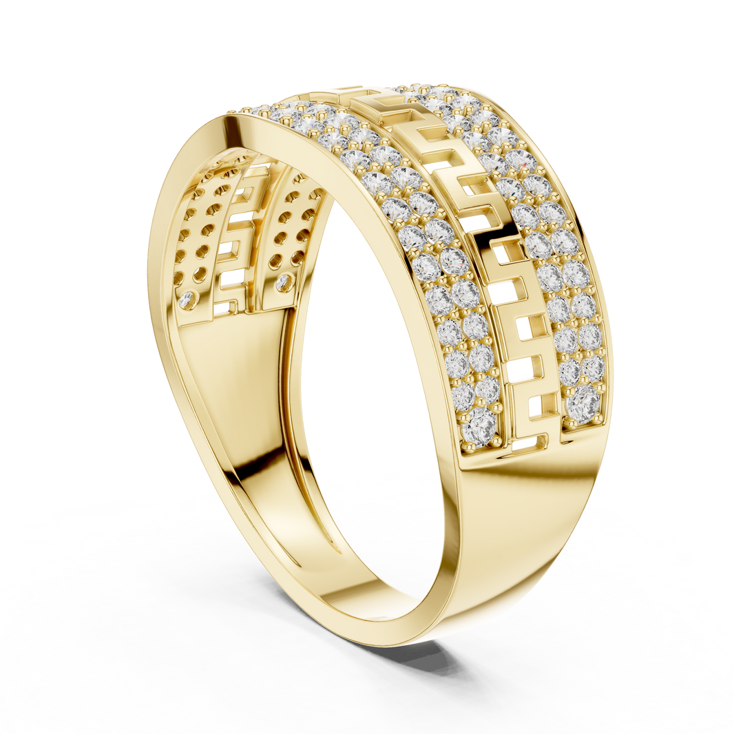 Greek Key Multi-Row Pavé Moissanite Band in yellow 925 sterling silver, view 1