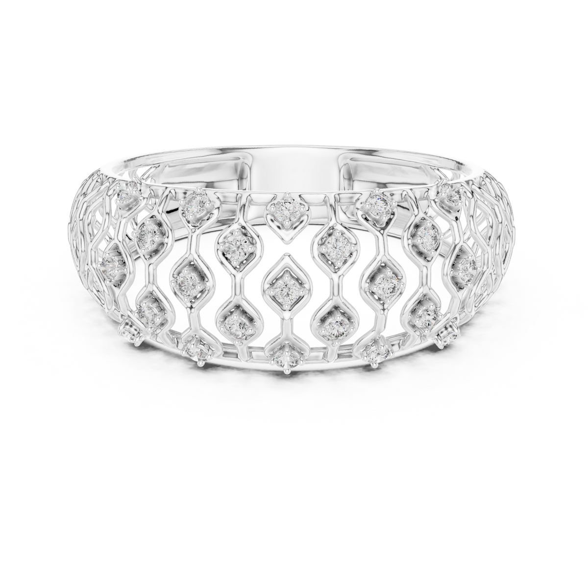 Domed Lattice Moissanite Band in white 925 sterling silver, view 4