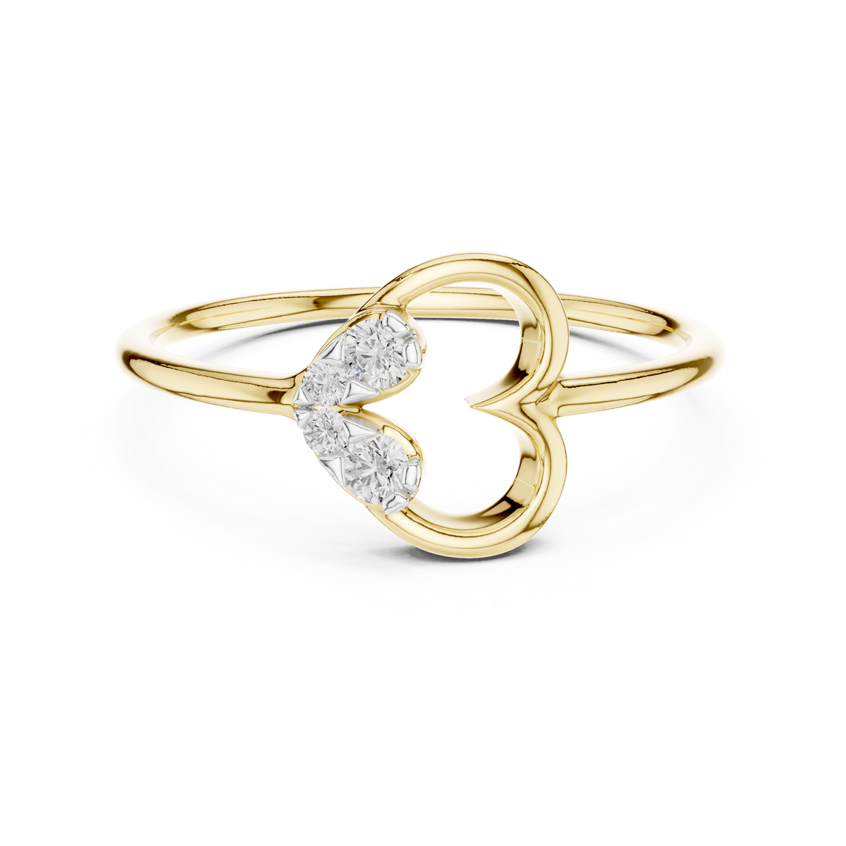 Sideways Heart Cluster Moissanite Ring in yellow 925 sterling silver, view 4