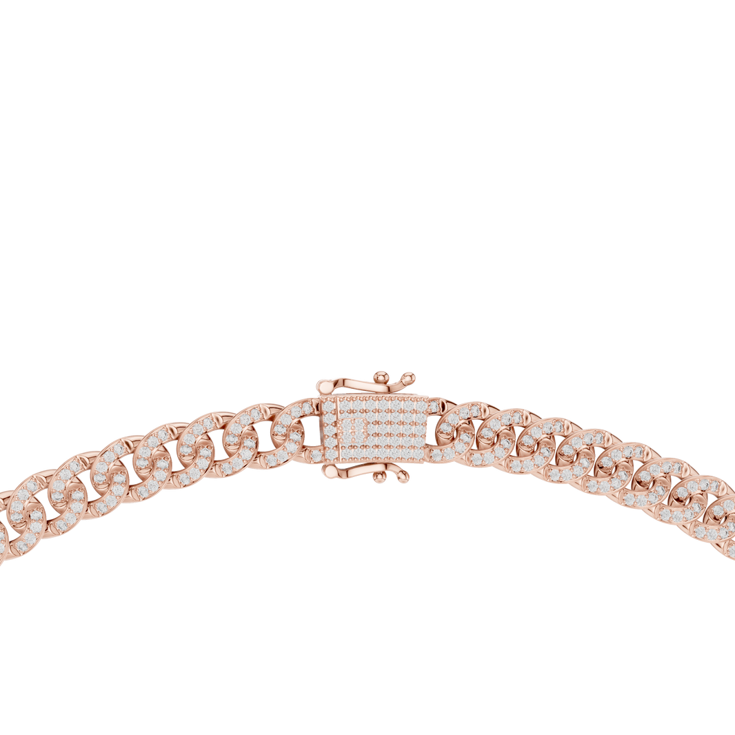 Pave Cuban Link Chain Necklace in rose 925 sterling silver, view 4
