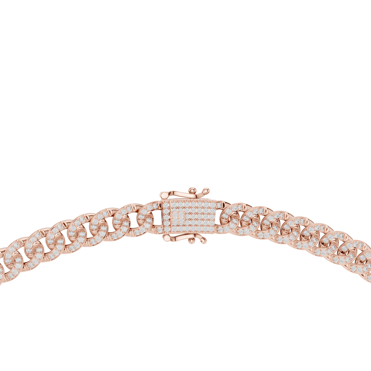 Pave Cuban Link Chain Necklace in rose 925 sterling silver, view 4