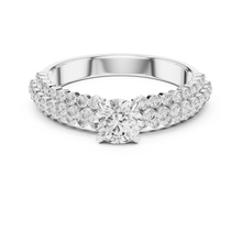 Round Solitaire Moissanite Ring with Double Row Pavé Band in white 925 sterling silver, view 4