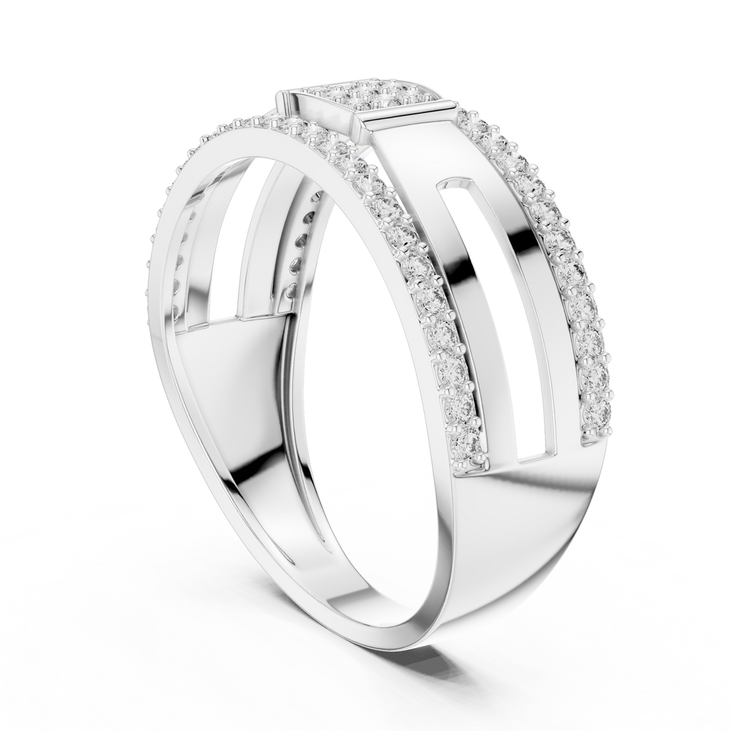 Square Cluster Double-Row Moissanite Band in white 925 sterling silver, view 1