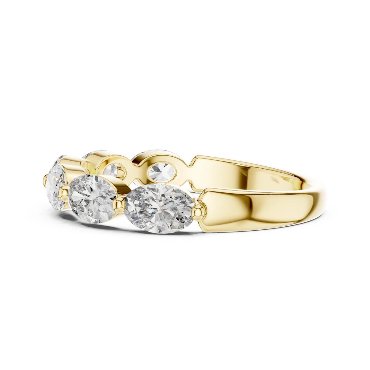 East-West Oval Moissanite Half Eternity Band in yellow 925 sterling silver, view 3