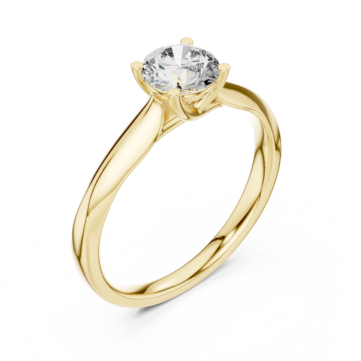 Round Low Set Moissanite Solitaire Ring in yellow 925 sterling silver, view 2