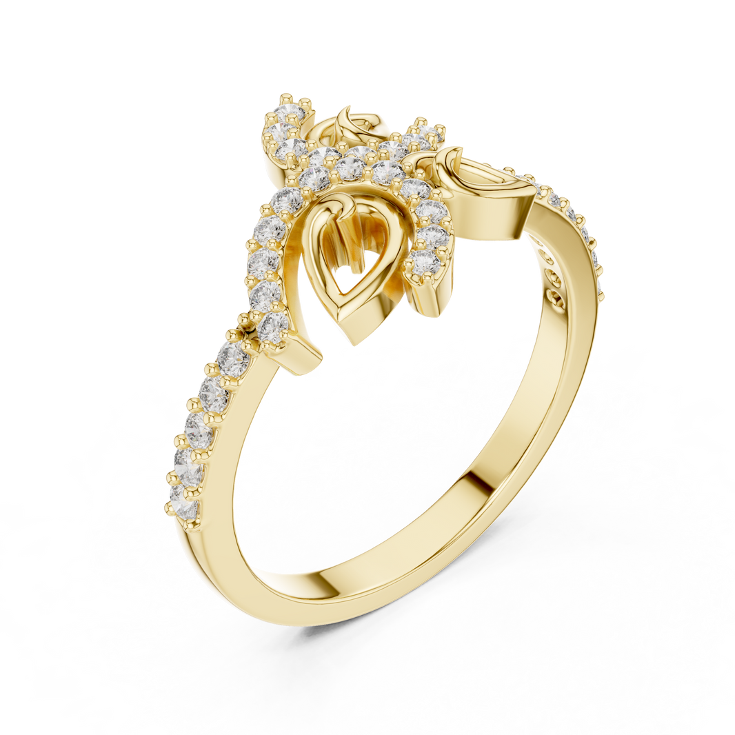 Pavé Leaf Vine Bypass Moissanite Ring in yellow 925 sterling silver, view 2