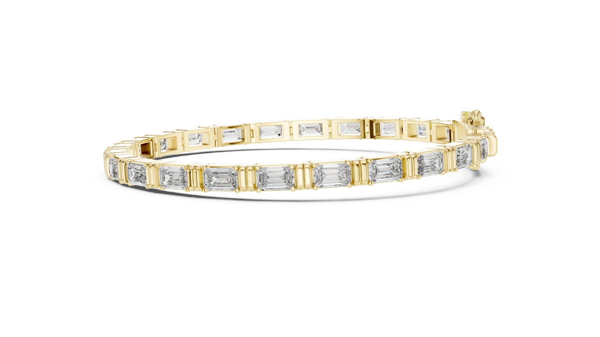 Emerald Cut Moissanite Bar Link Bracelet in yellow 925 sterling silver, view 4
