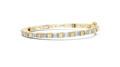 Emerald Cut Moissanite Bar Link Bracelet in yellow 925 sterling silver, view 4