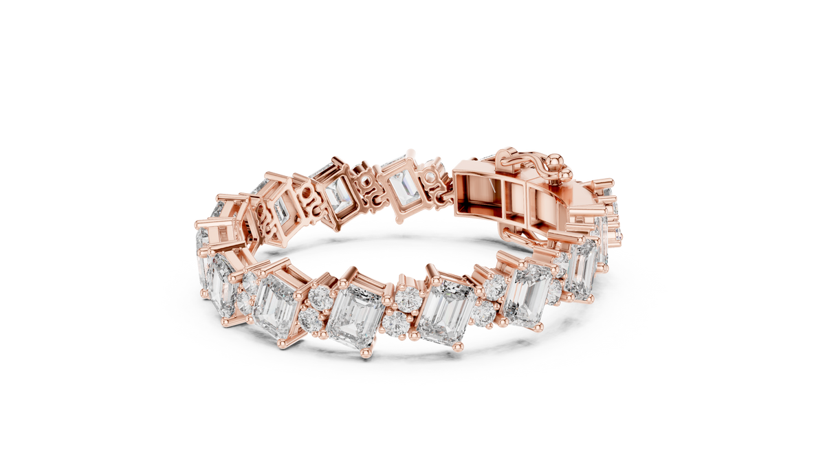 Emerald Cut Moissanite Statement Link Bracelet in rose 925 sterling silver, view 2