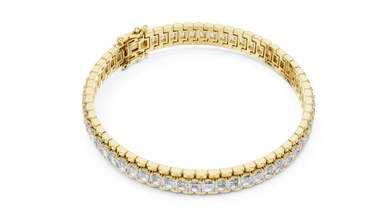 Emerald Cut Moissanite Link Tennis Bracelet in yellow 925 sterling silver, view 3