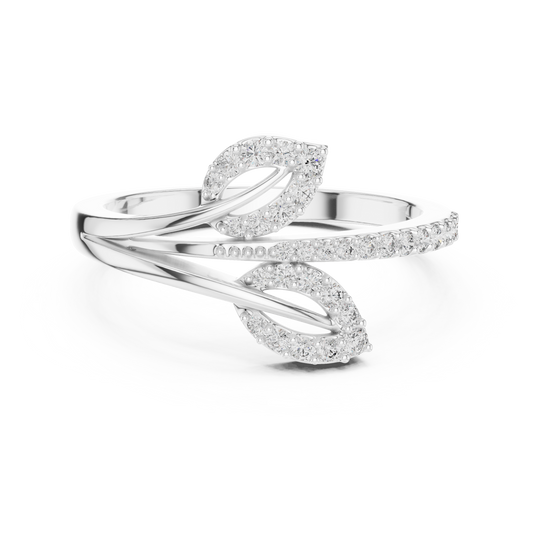 Bypass Twin Leaf Pavé Moissanite Ring in white 925 sterling silver, view 4