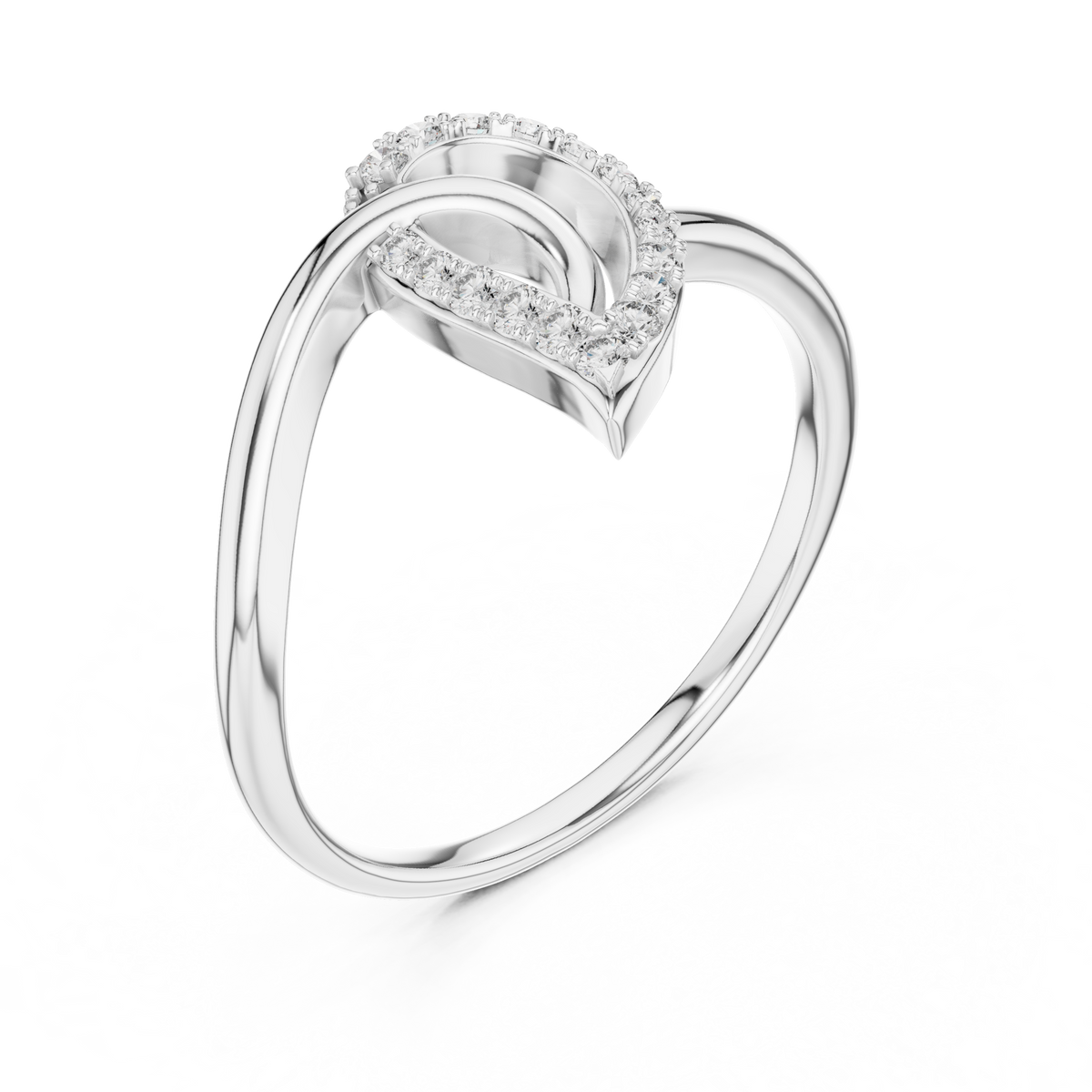 Asymmetric Pavé Heart Moissanite Ring in white 925 sterling silver, view 2