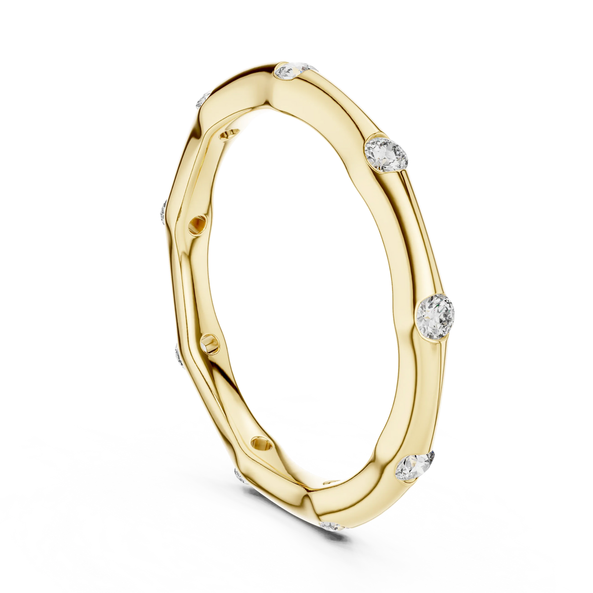 Bezel Station Moissanite Band in yellow 925 sterling silver, view 1