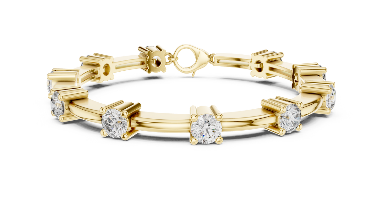Round Moissanite Station Bar Bracelet in yellow 925 sterling silver, view 1