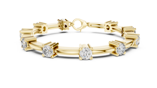 Round Moissanite Station Bar Bracelet in yellow 925 sterling silver, view 1