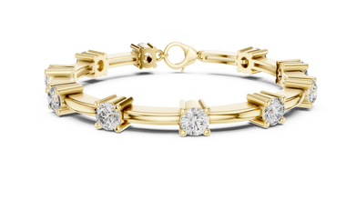 Round Moissanite Station Bar Bracelet in yellow 925 sterling silver, view 1