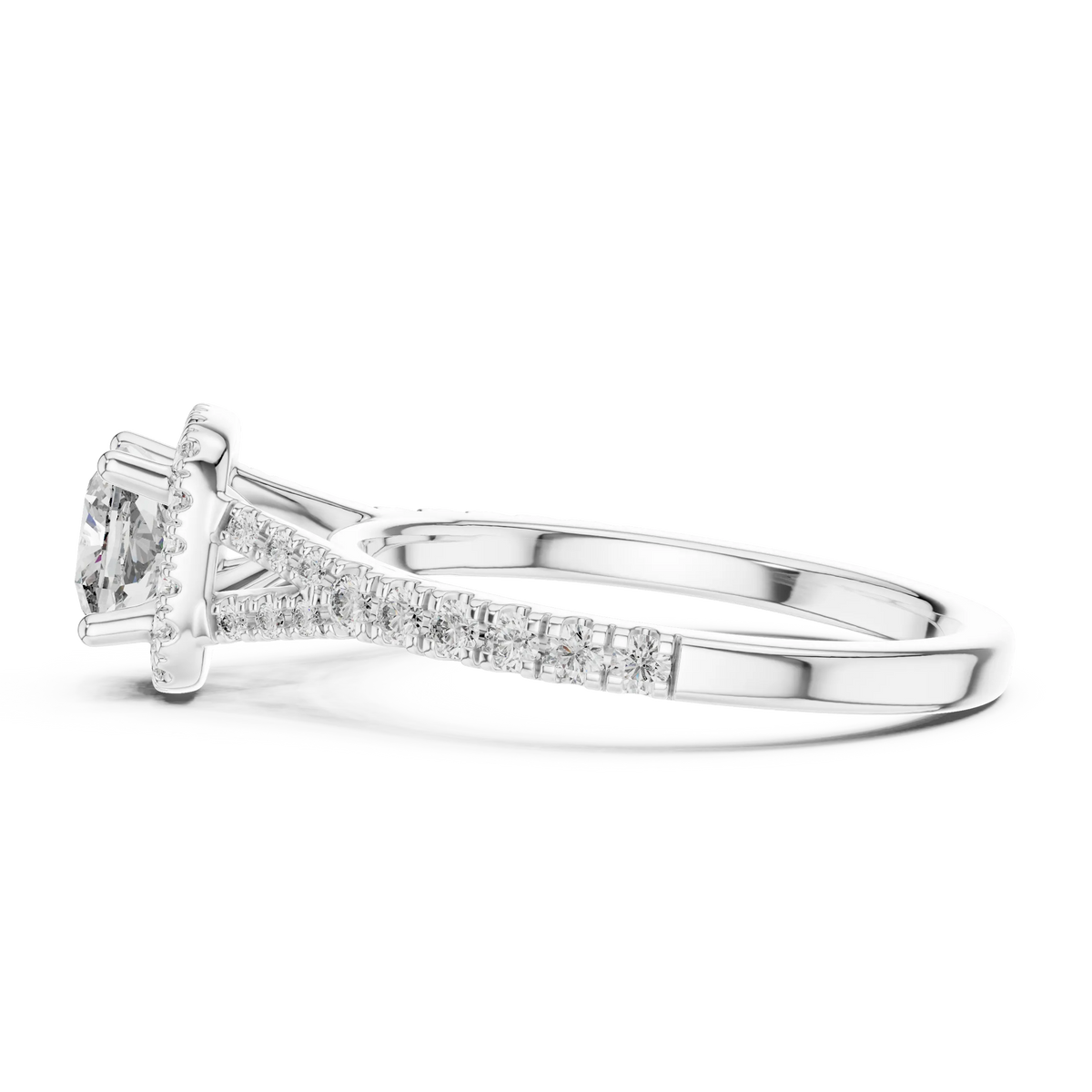 Cushion Halo Moissanite Engagement Ring in white 925 sterling silver, view 3