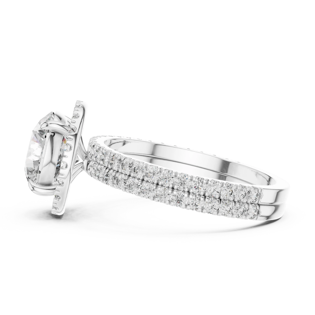 Round Halo Moissanite Engagement Ring with Pavé Band in white 925 sterling silver, view 3