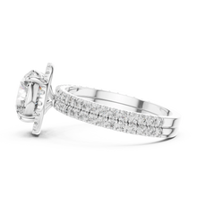 Round Halo Moissanite Engagement Ring with Pavé Band in white 925 sterling silver, view 3