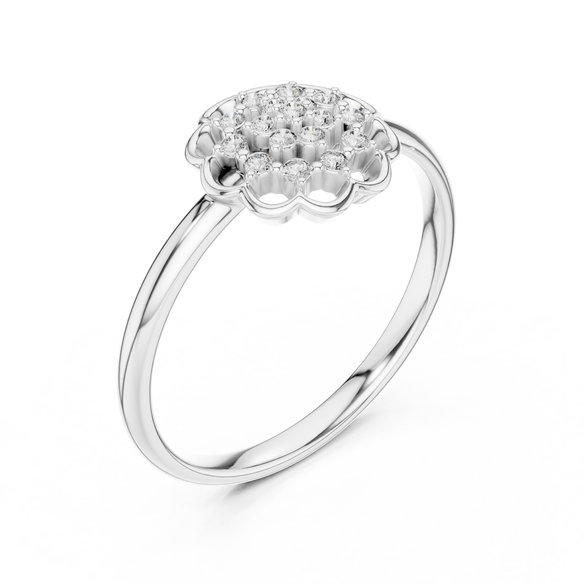 Scalloped Flower Pavé Moissanite Ring in white 925 sterling silver, view 2