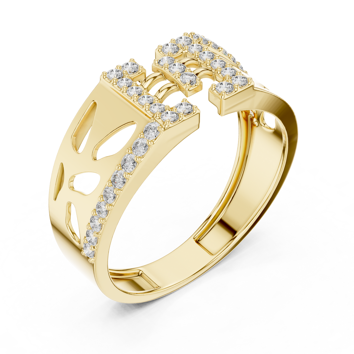 Geometric Bracket Pavé Openwork Moissanite Band in yellow 925 sterling silver, view 2