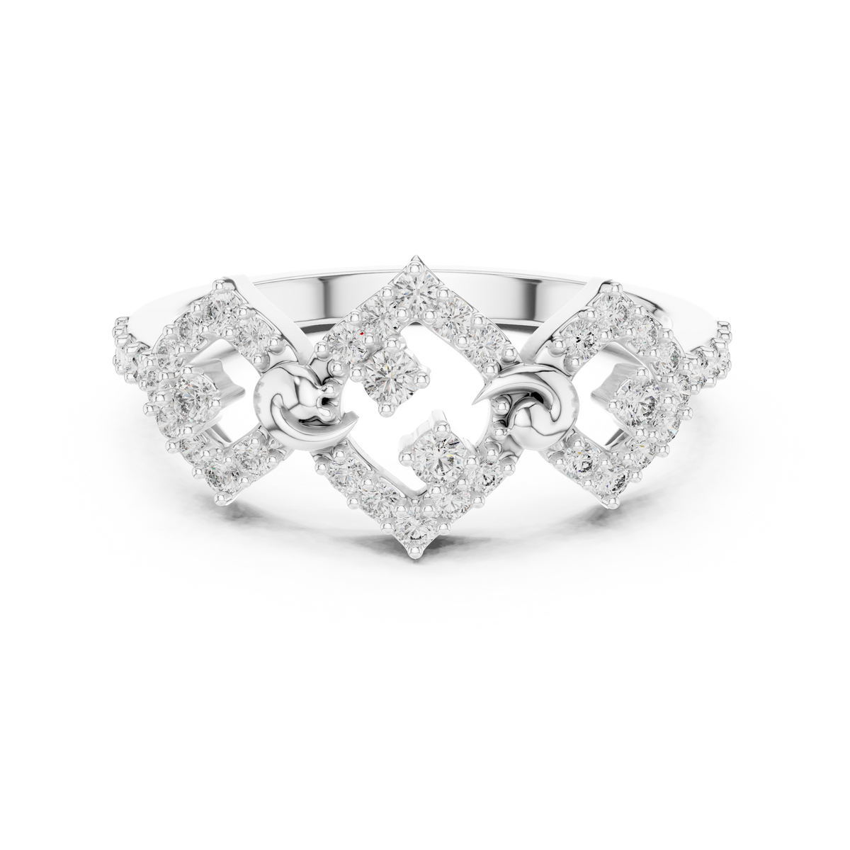 Linked Rhombus Frames Pavé Moissanite Ring in white 925 sterling silver, view 4
