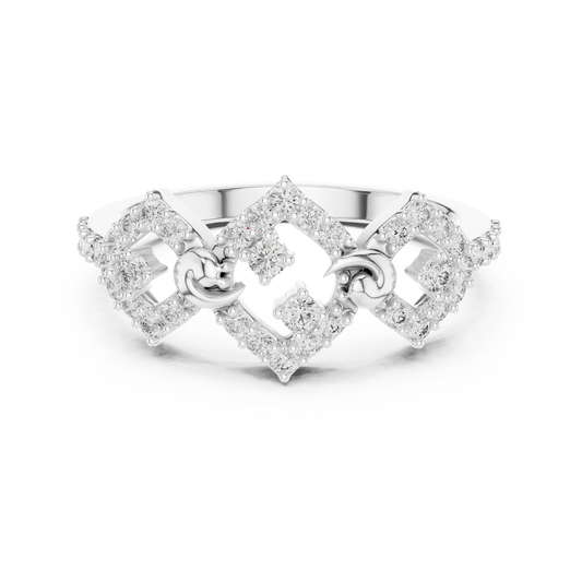 Linked Rhombus Frames Pavé Moissanite Ring in white 925 sterling silver, view 4