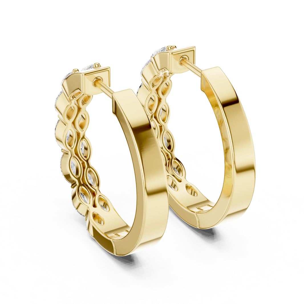 Marquise moissanite double row hoop earrings in yellow 925 sterling silver, view 3