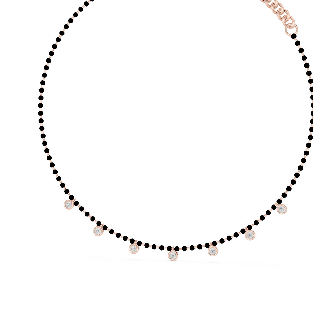 Bezel Station Bead Chain Necklace in rose 925 sterling silver, view 2