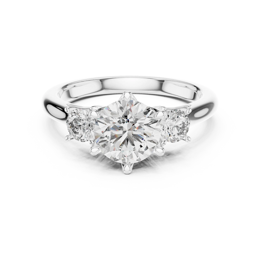 Round Three Stone Moissanite Engagement Ring in white 925 sterling silver, view 4