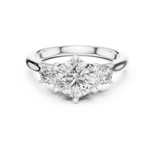 Round Three Stone Moissanite Engagement Ring in white 925 sterling silver, view 4
