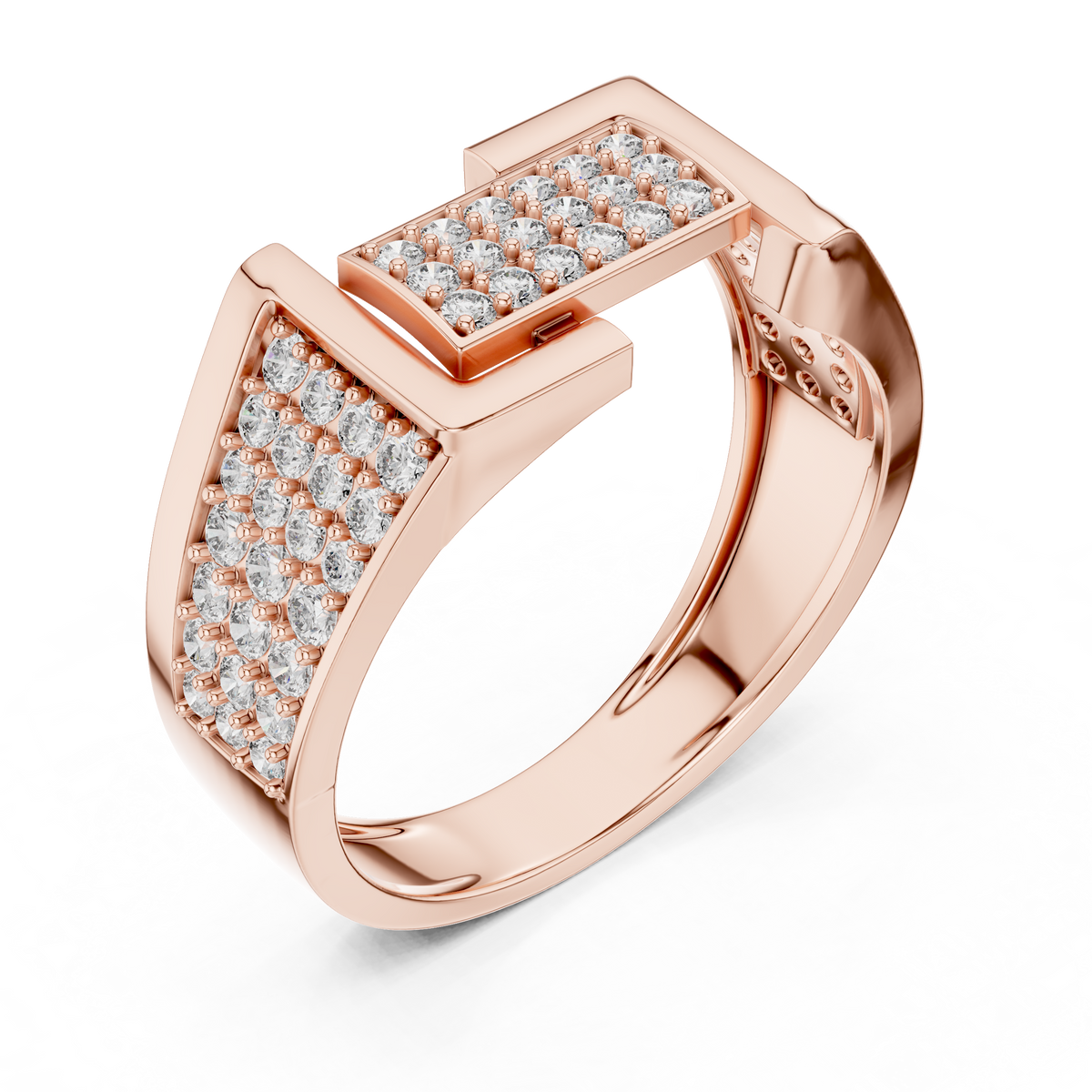 Geometric Pavé Panel Moissanite Statement Band in rose 925 sterling silver, view 2