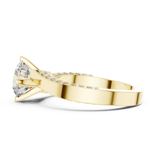 Round Solitaire Moissanite Ring with Pavé Cathedral Shank in yellow 925 sterling silver, view 3